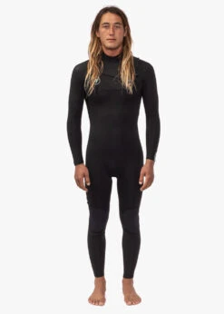 Vissla 7 Seas 3-2 Full Chest Zip Wetsuit - Black With Jade Logos